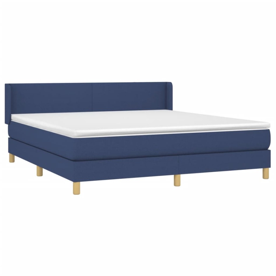 Cama box spring con colchón tela azul 160x200