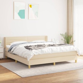 Cama box spring con colchón tela color crema 160x200