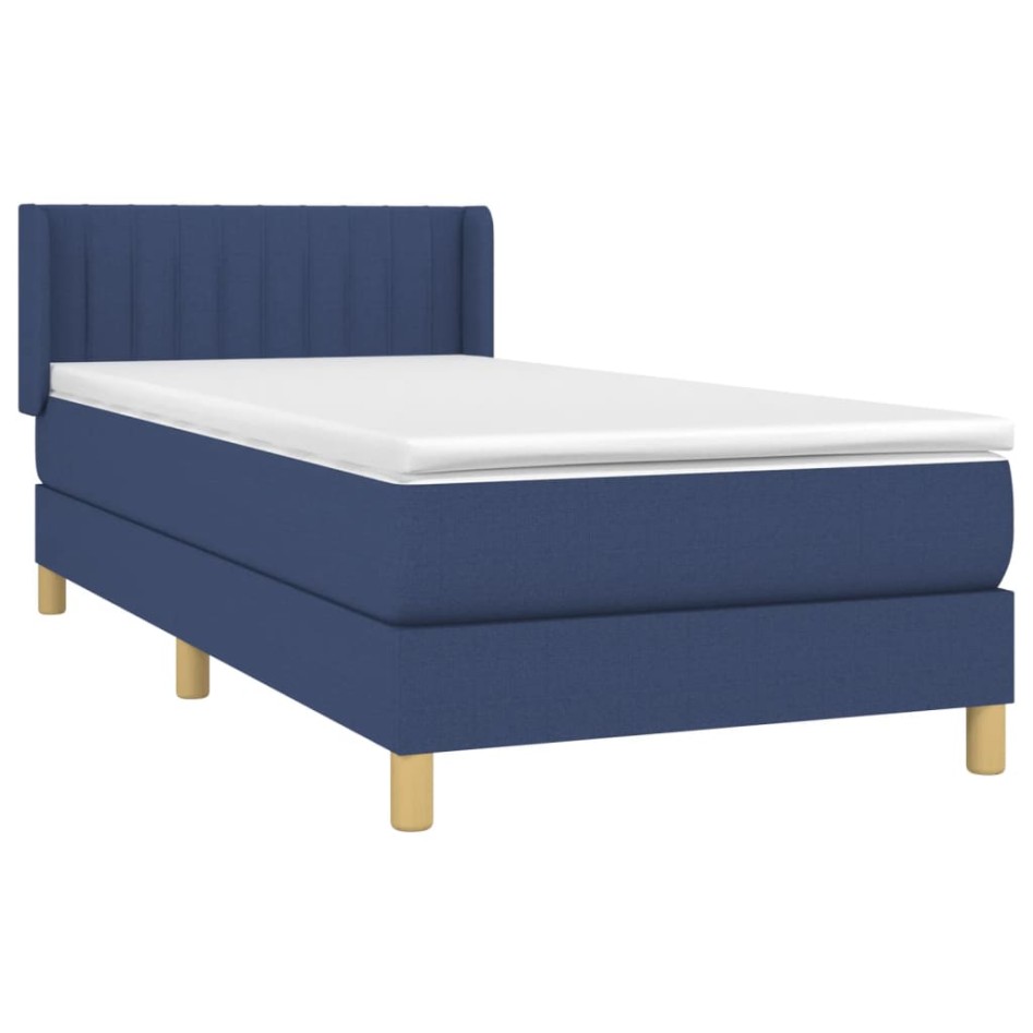 Cama box spring con colchón tela azul 80x200