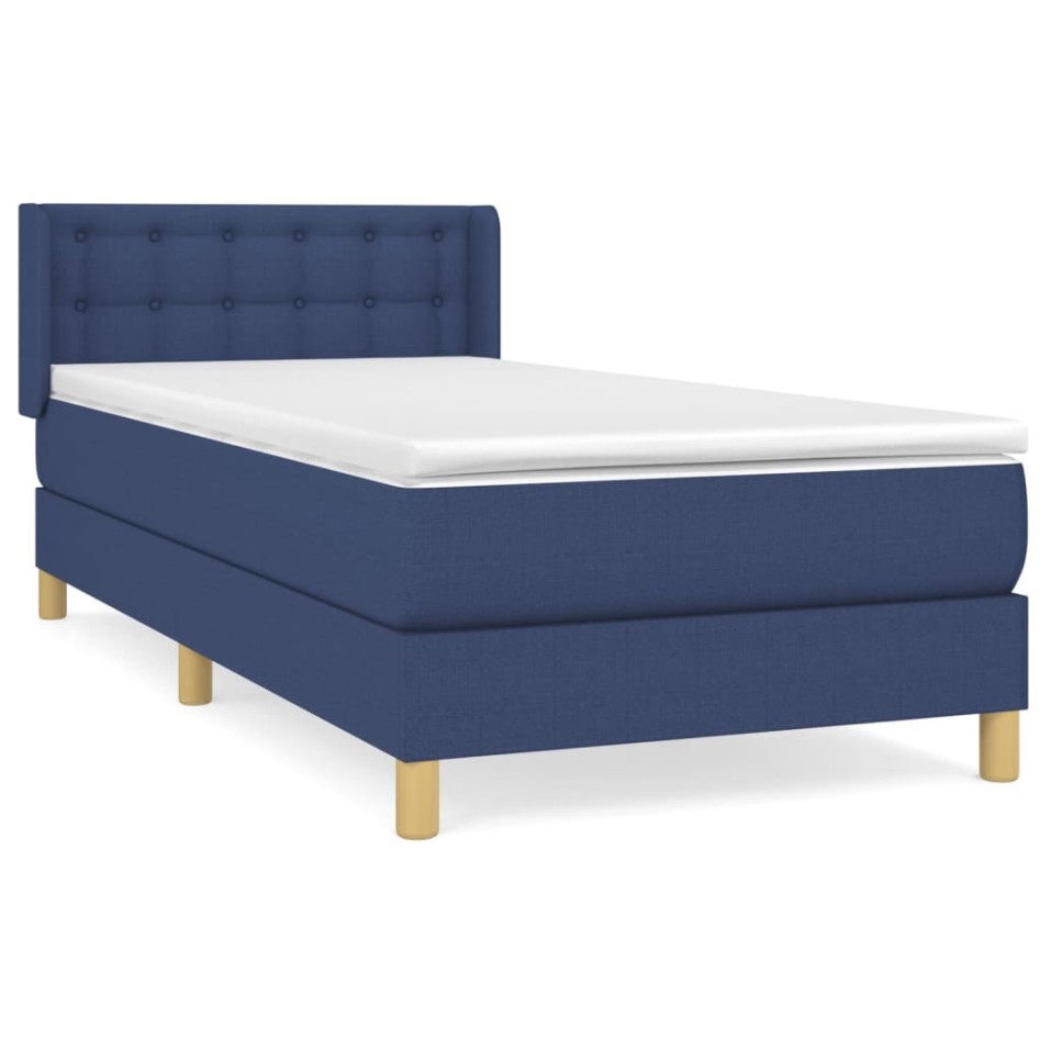 Cama box spring con colchón tela azul 90x190