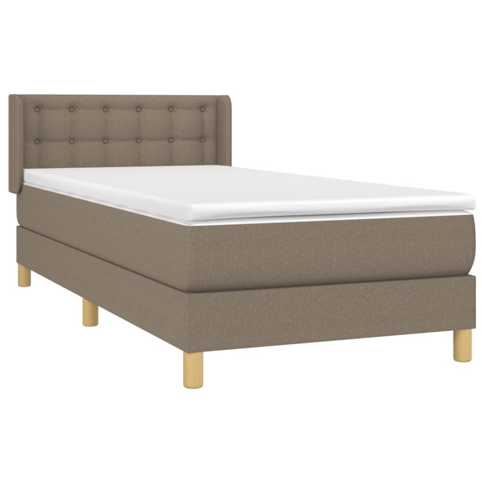 Cama box spring con colchón tela gris taupe 90x200