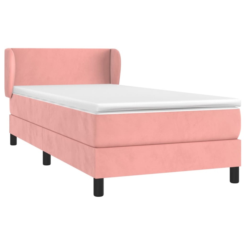 Cama box spring con colchón terciopelo rosa 90x190