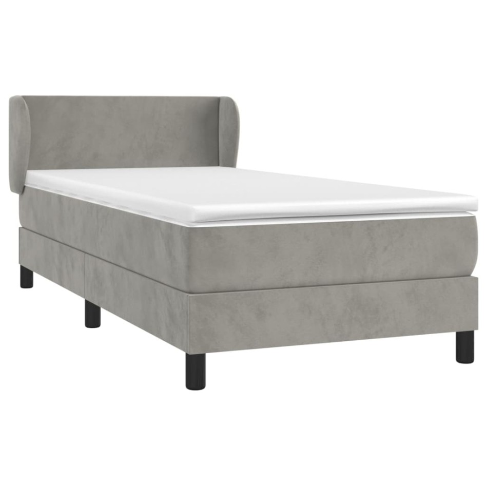 Cama box spring con colchón terciopelo gris claro 100x200