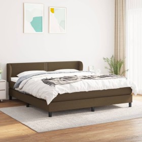 Cama box spring con colchón tela marrón oscuro 180x200