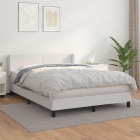 Cama box spring con colchón cuero sintético blanco 140x190