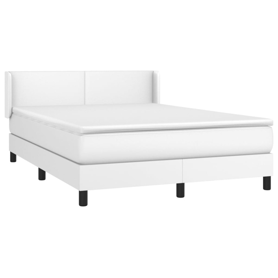 Cama box spring con colchón cuero sintético blanco 140x190