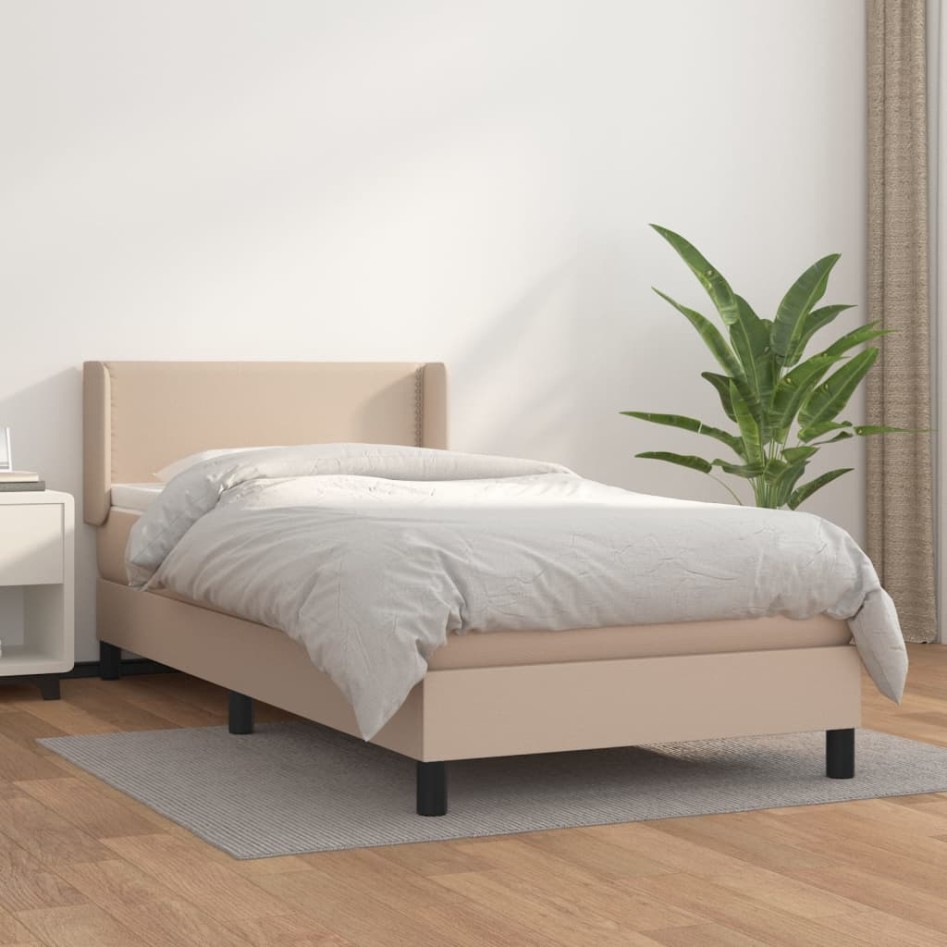 Cama box spring con colchón cuero sintético capuchino 90x190