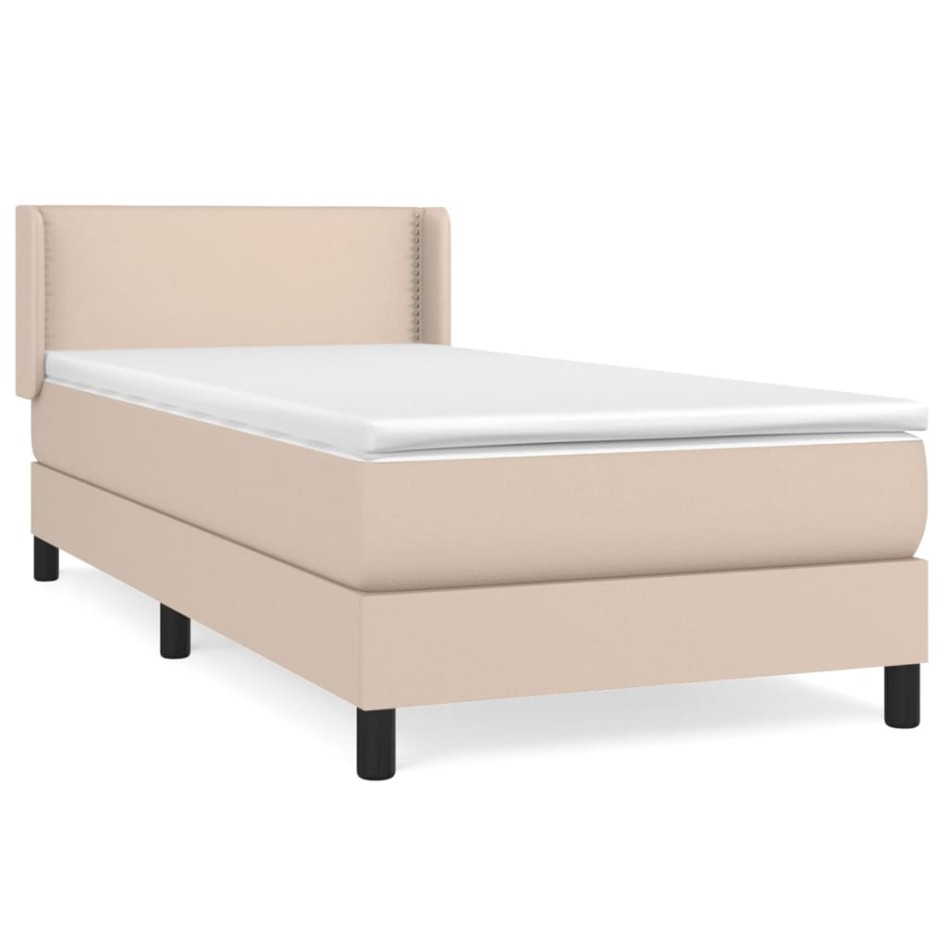 Cama box spring con colchón cuero sintético capuchino 90x190