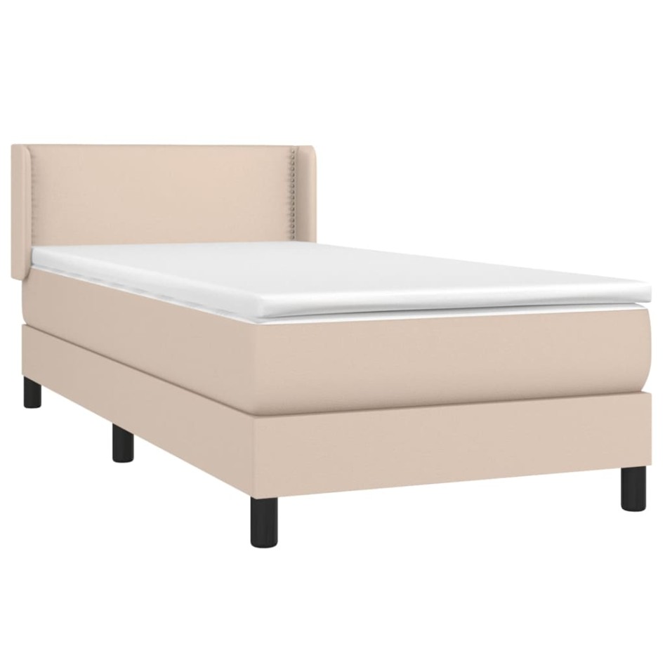 Cama box spring con colchón cuero sintético capuchino 90x190