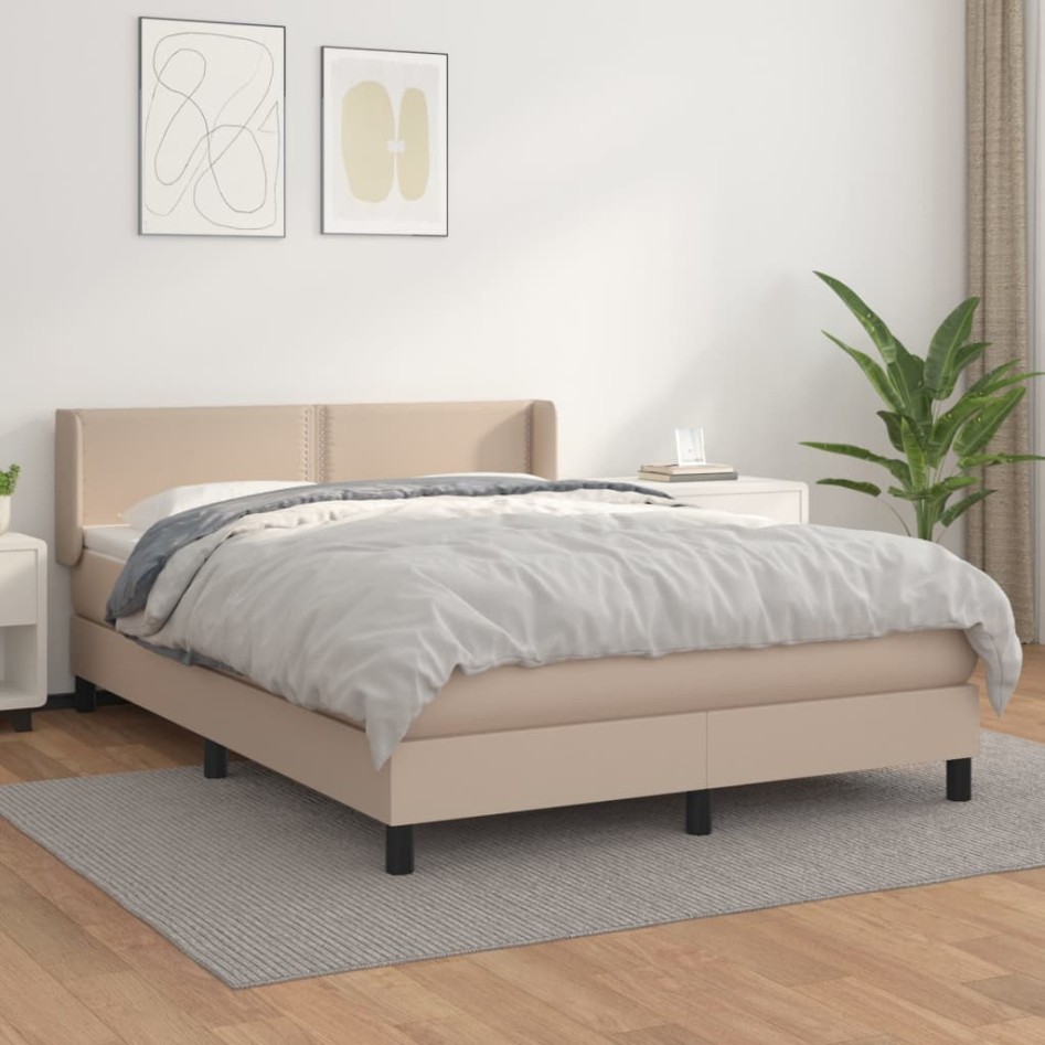 Cama box spring con colchón cuero sintético capuchino