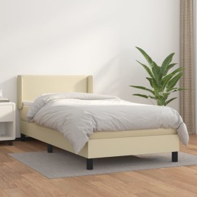 Cama box spring con colchón cuero sintético crema 100x200