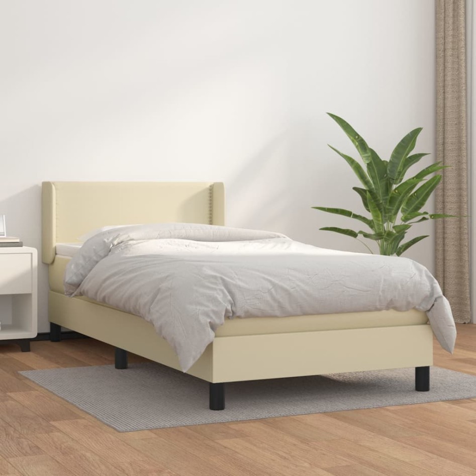 Cama box spring con colchón cuero sintético crema 100x200