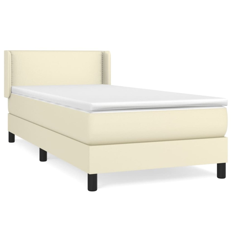 Cama box spring con colchón cuero sintético crema 100x200