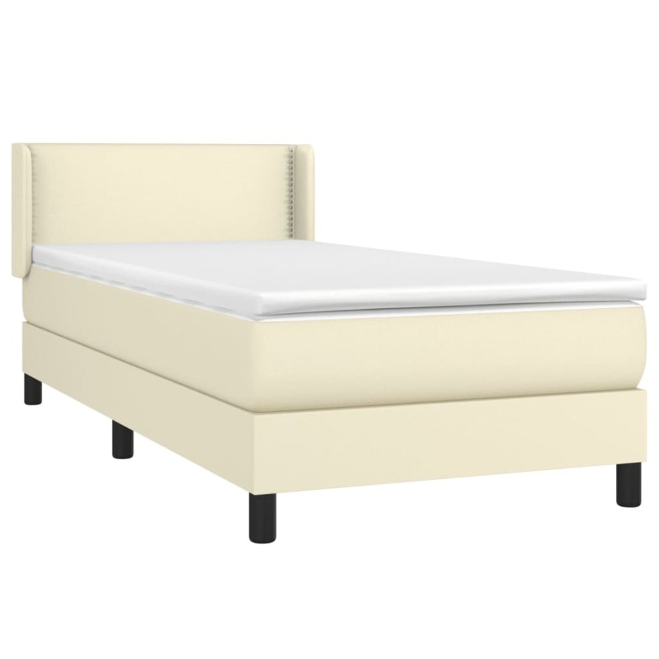 Cama box spring con colchón cuero sintético crema 100x200