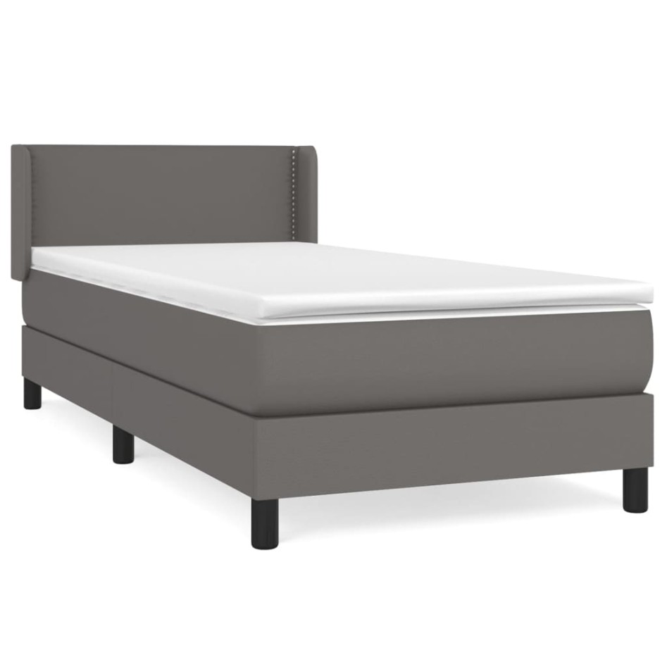 Cama box spring con colchón cuero sintético gris 100x200