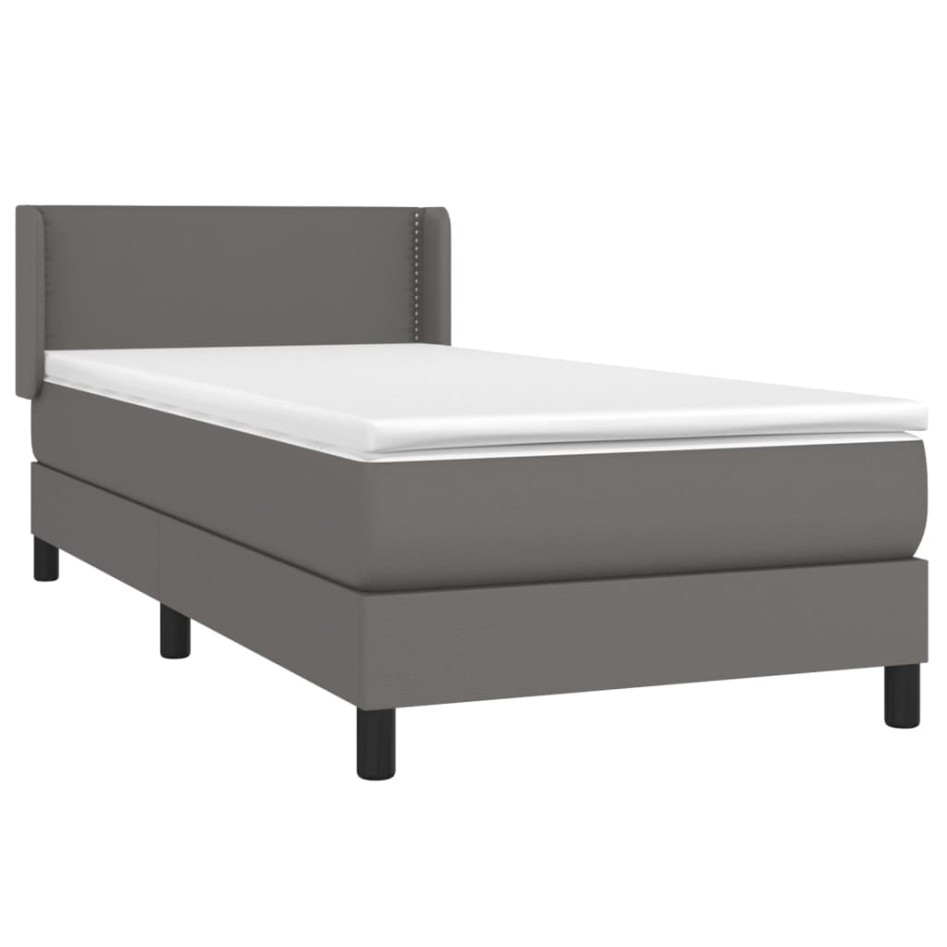 Cama box spring con colchón cuero sintético gris 100x200