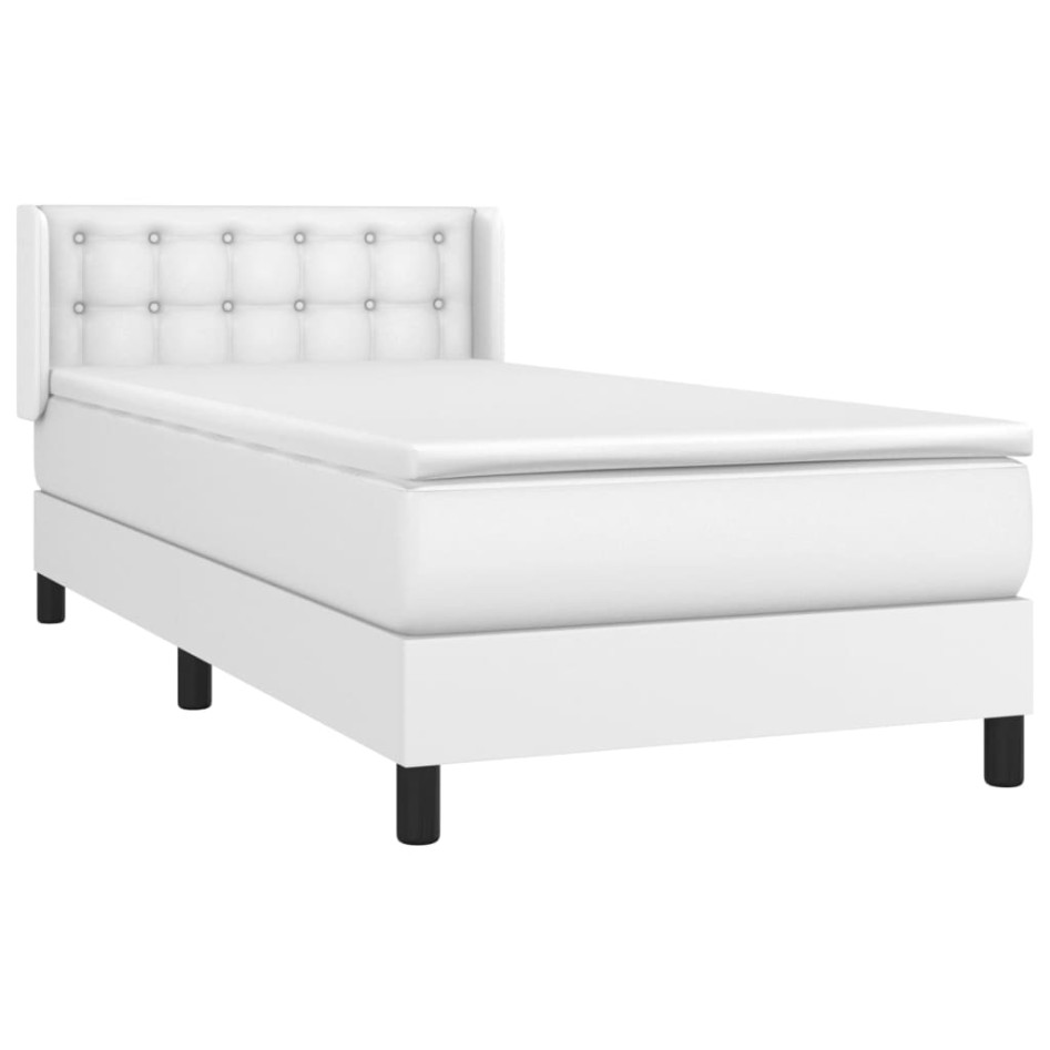 Cama box spring con colchón cuero sintético blanco 100x200