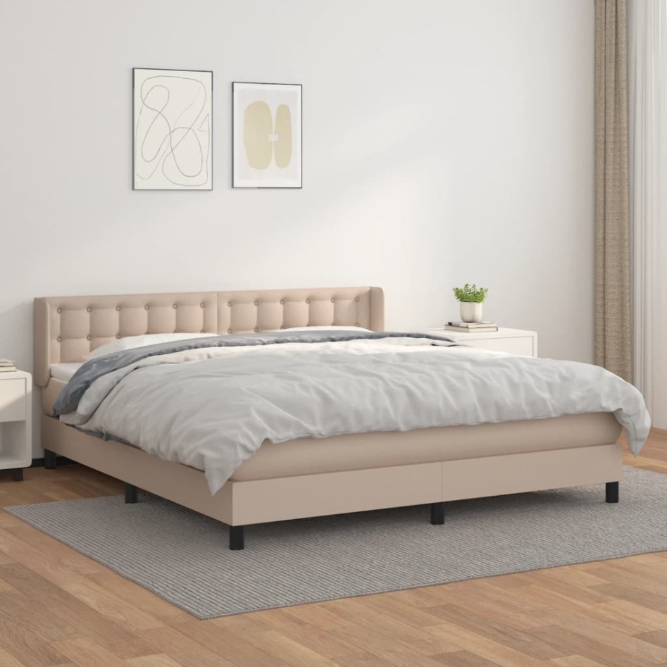 Cama box spring con colchón cuero sintético capuchino