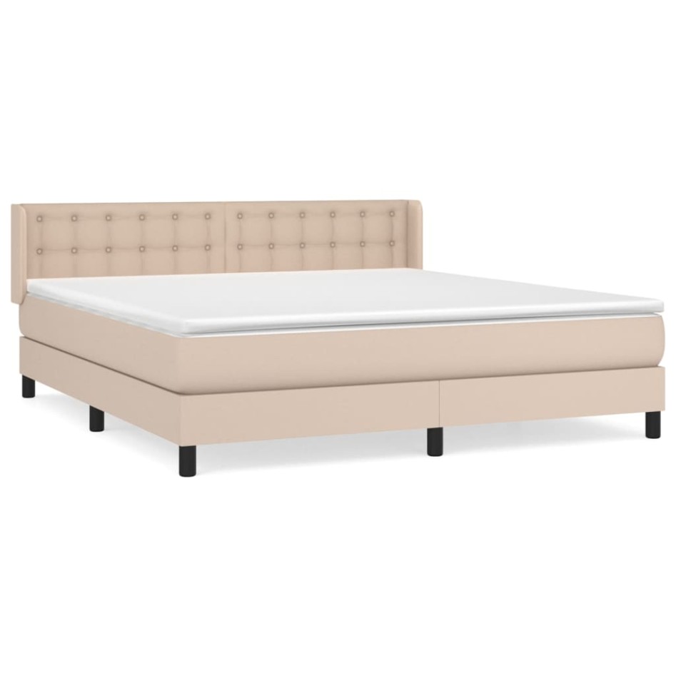 Cama box spring con colchón cuero sintético capuchino