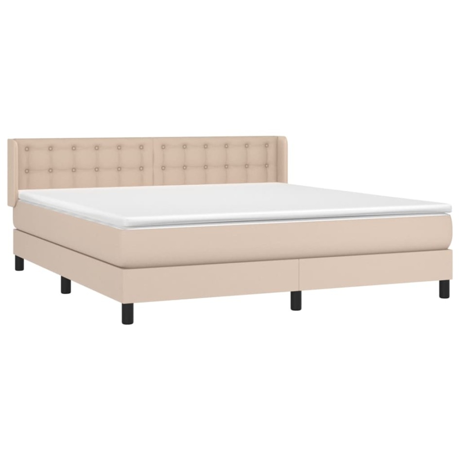 Cama box spring con colchón cuero sintético capuchino