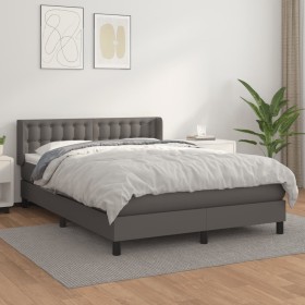 Cama box spring con colchón cuero sintético gris 140x190