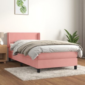 Cama box spring con colchón terciopelo rosa 90x200