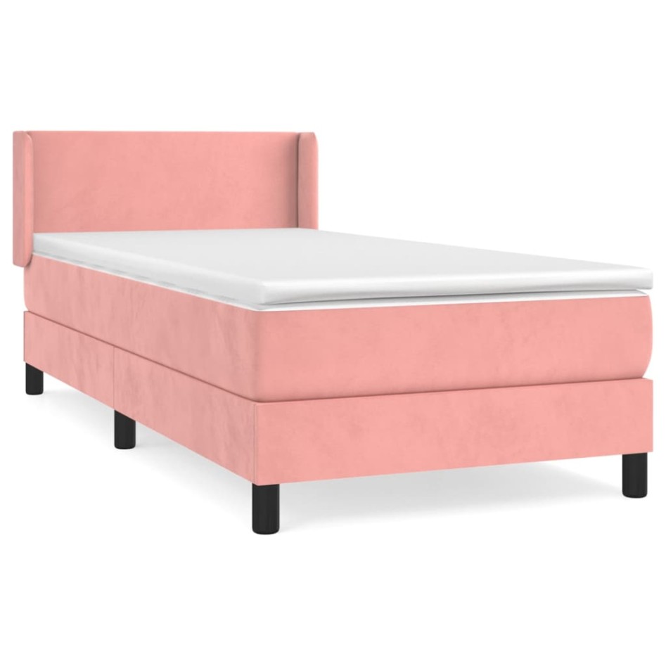 Cama box spring con colchón terciopelo rosa 90x200