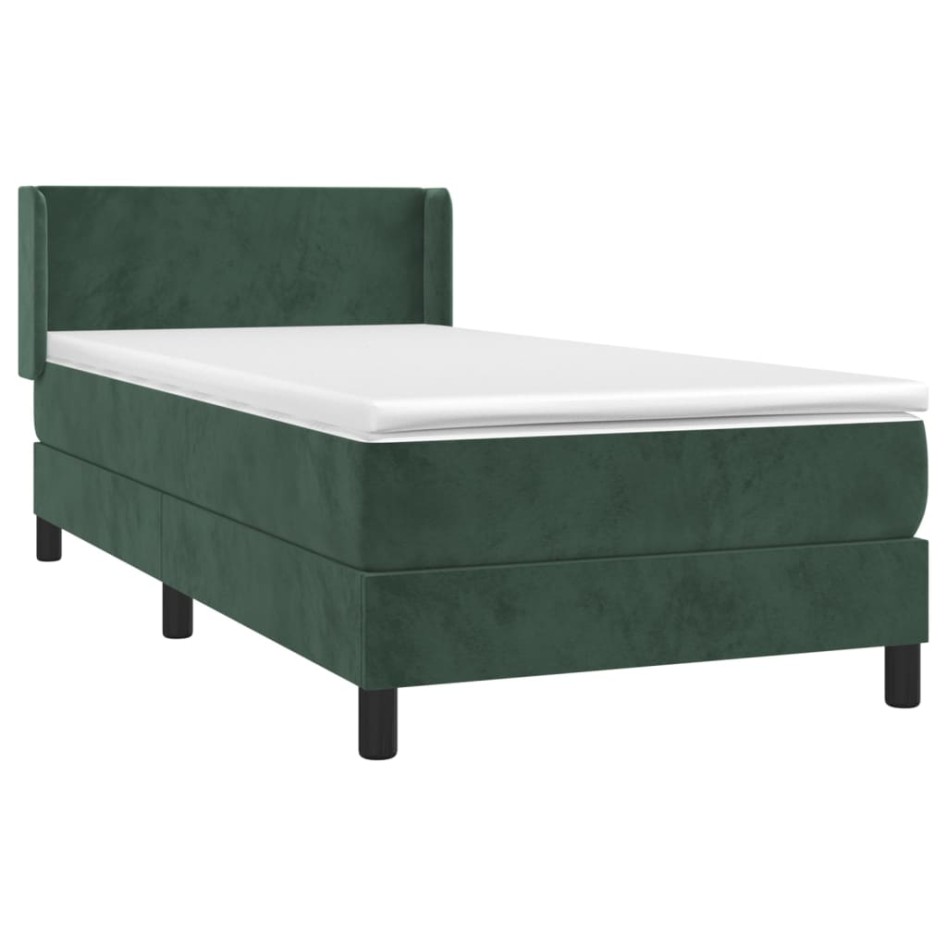 Cama box spring con colchón terciopelo verde oscuro 90x200