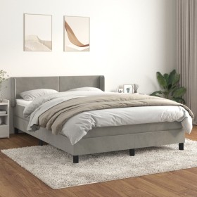 Cama box spring con colchón terciopelo gris claro 140x200