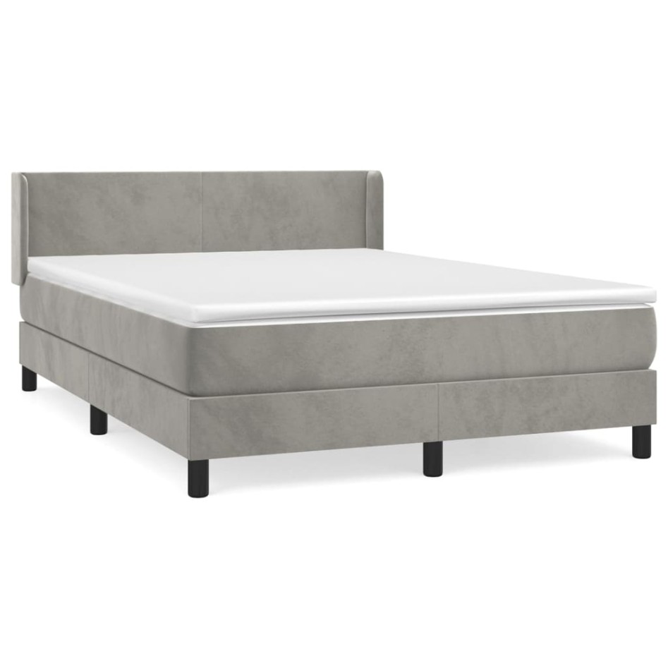 Cama box spring con colchón terciopelo gris claro 140x200