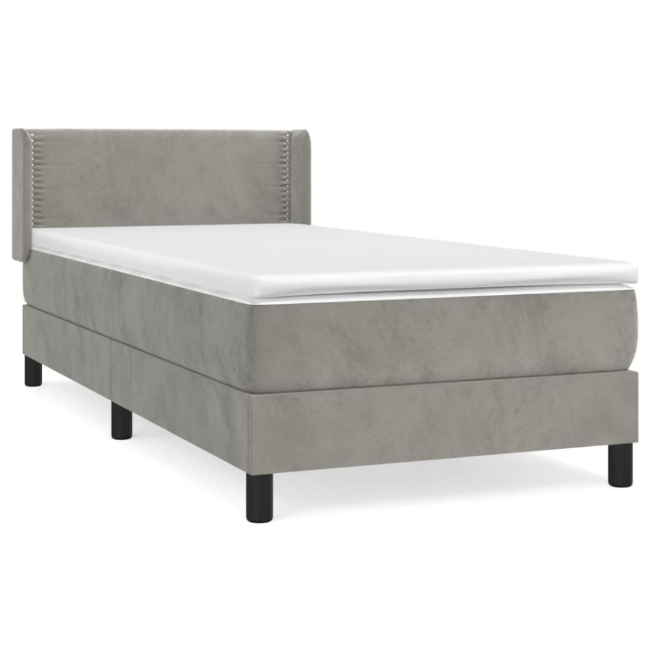 Cama box spring con colchón terciopelo gris claro 100x200