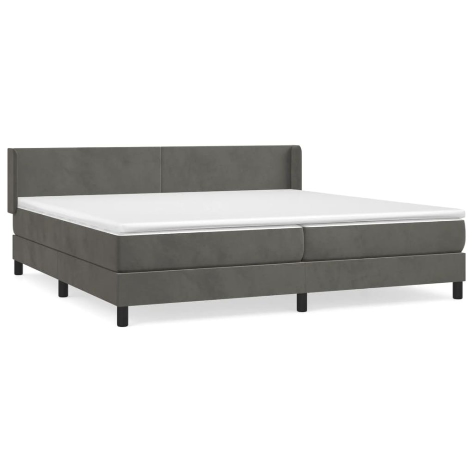 Cama box spring con colchón terciopelo gris oscuro 200x200