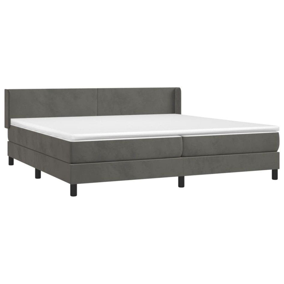 Cama box spring con colchón terciopelo gris oscuro 200x200