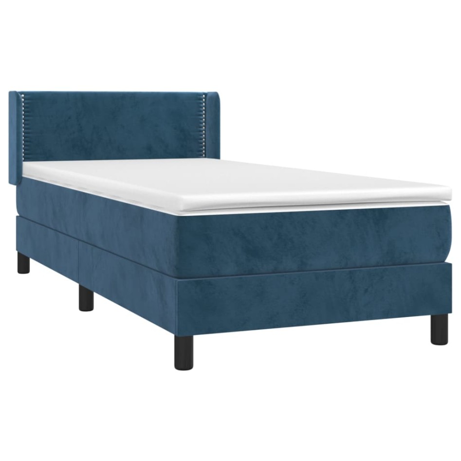 Cama box spring con colchón terciopelo azul oscuro 90x200