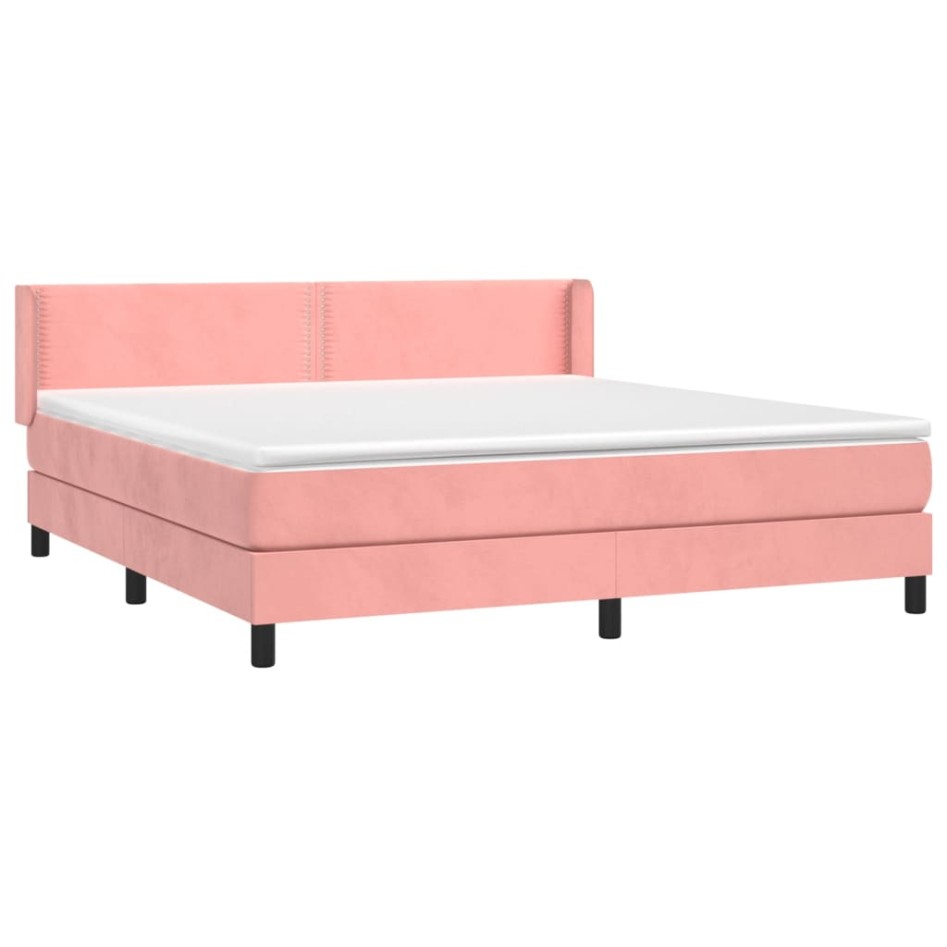 Cama box spring con colchón terciopelo rosa 160x200