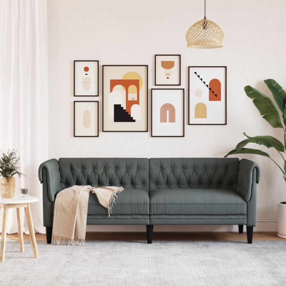 Sofá Chesterfield de 3 plazas tela gris
