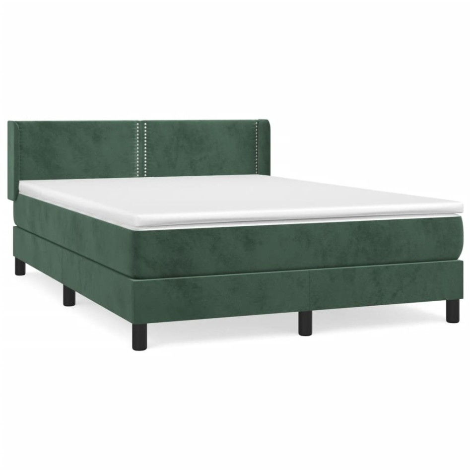 Cama box spring con colchón terciopelo verde oscuro 140x200