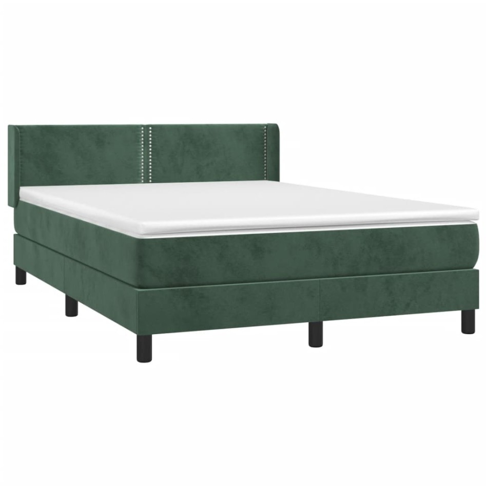 Cama box spring con colchón terciopelo verde oscuro 140x200