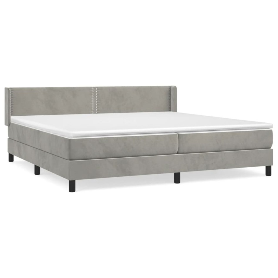 Cama box spring con colchón terciopelo gris claro 200x200