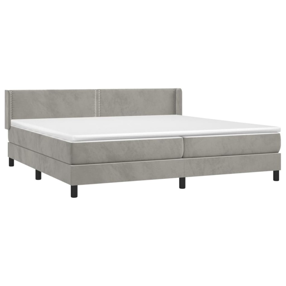 Cama box spring con colchón terciopelo gris claro 200x200