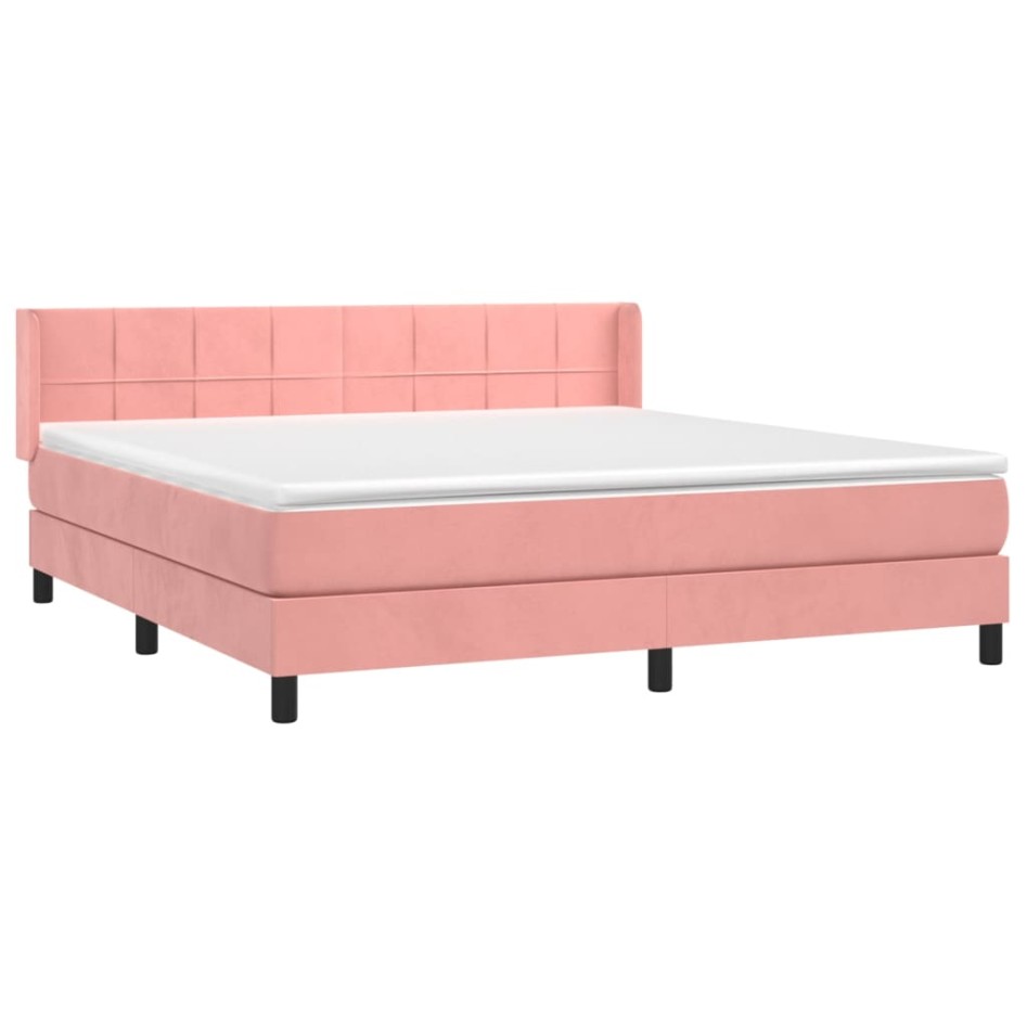 Cama box spring con colchón terciopelo rosa 180x200
