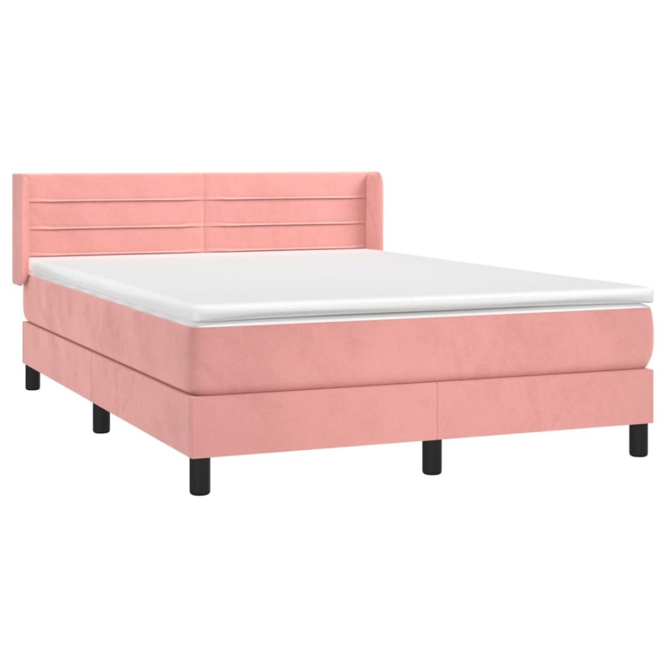 Cama box spring con colchón terciopelo rosa 140x200