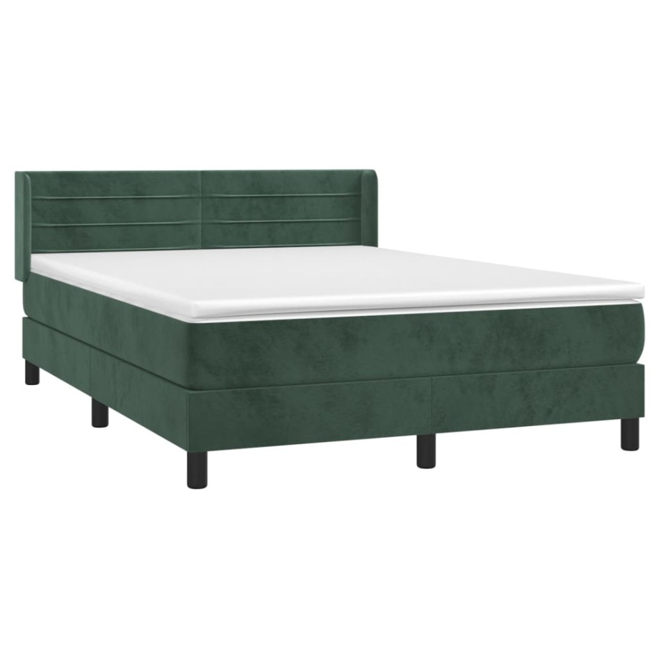 Cama box spring con colchón terciopelo verde oscuro 140x190