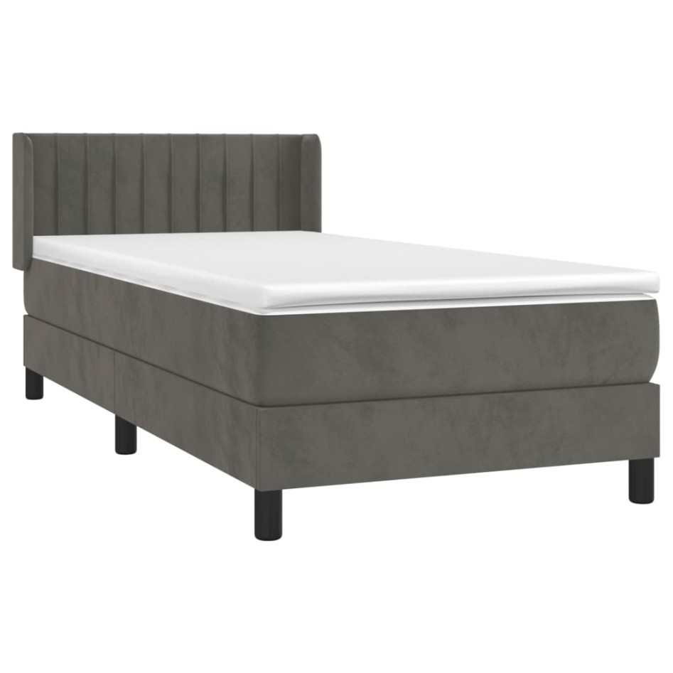 Cama box spring con colchón terciopelo gris oscuro 100x200