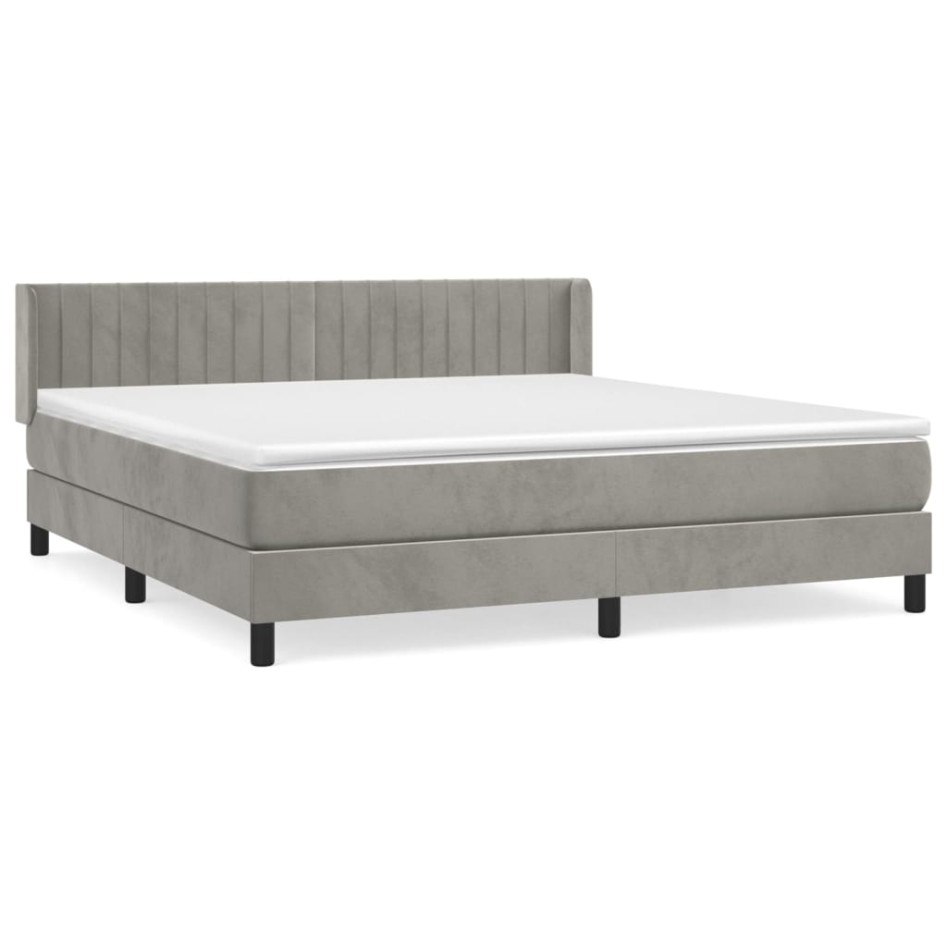 Cama box spring con colchón terciopelo gris claro 180x200