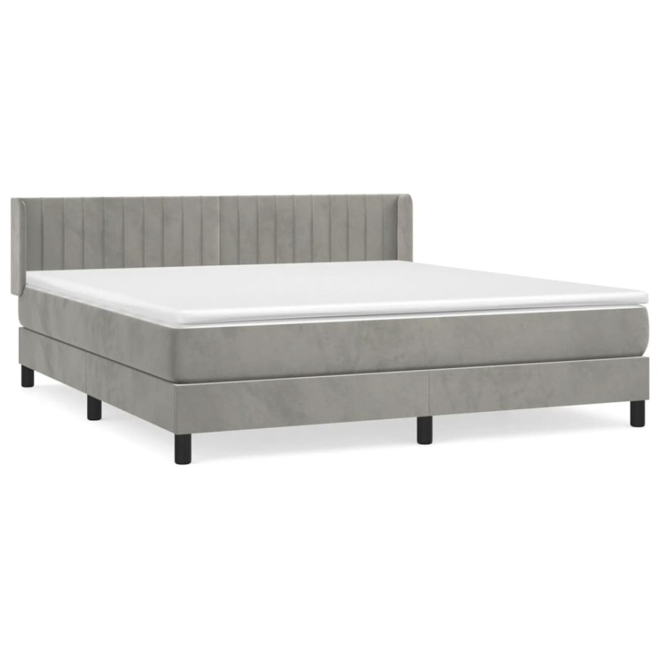 Cama box spring con colchón terciopelo gris claro 160x200