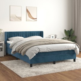 Cama box spring con colchón terciopelo azul oscuro 140x200
