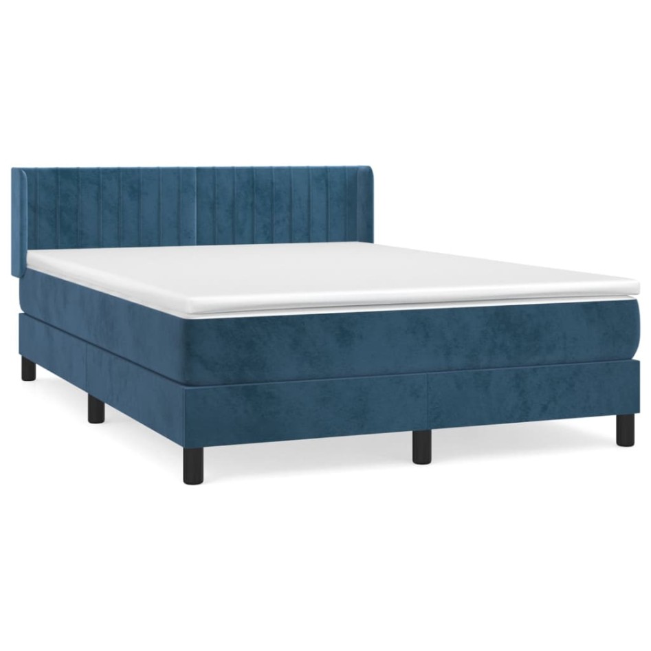 Cama box spring con colchón terciopelo azul oscuro 140x200
