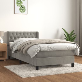 Cama box spring con colchón terciopelo gris claro 100x200