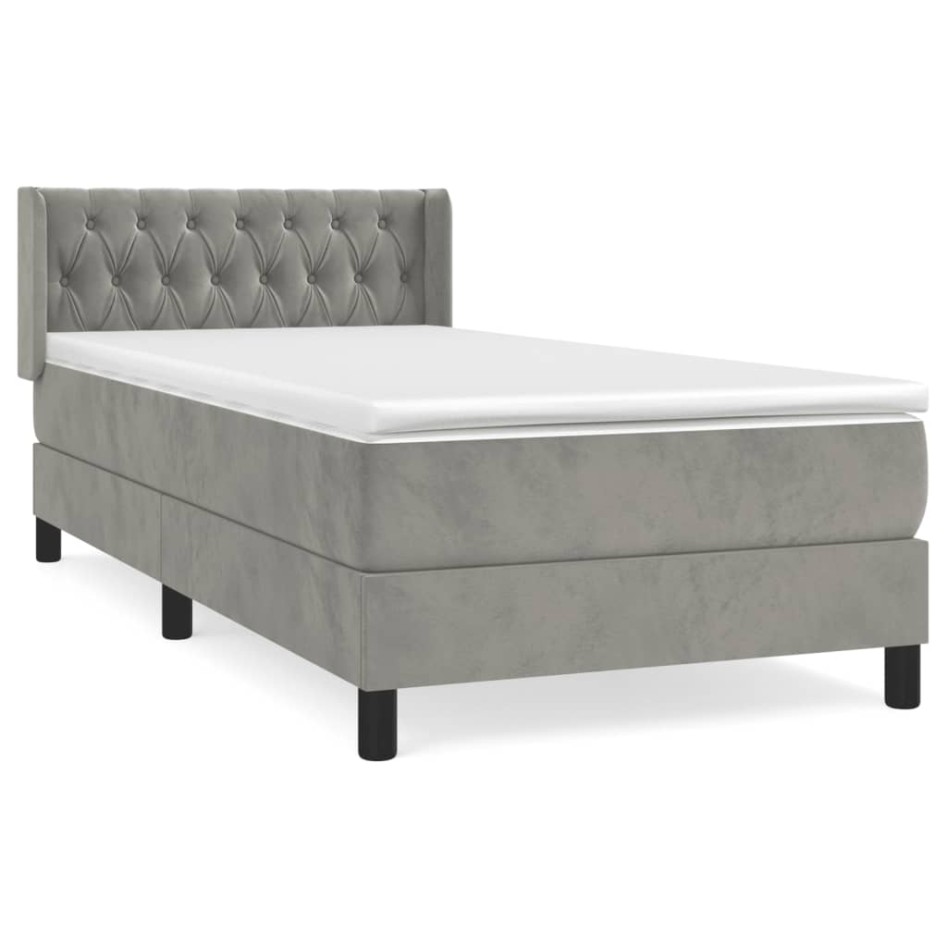 Cama box spring con colchón terciopelo gris claro 100x200